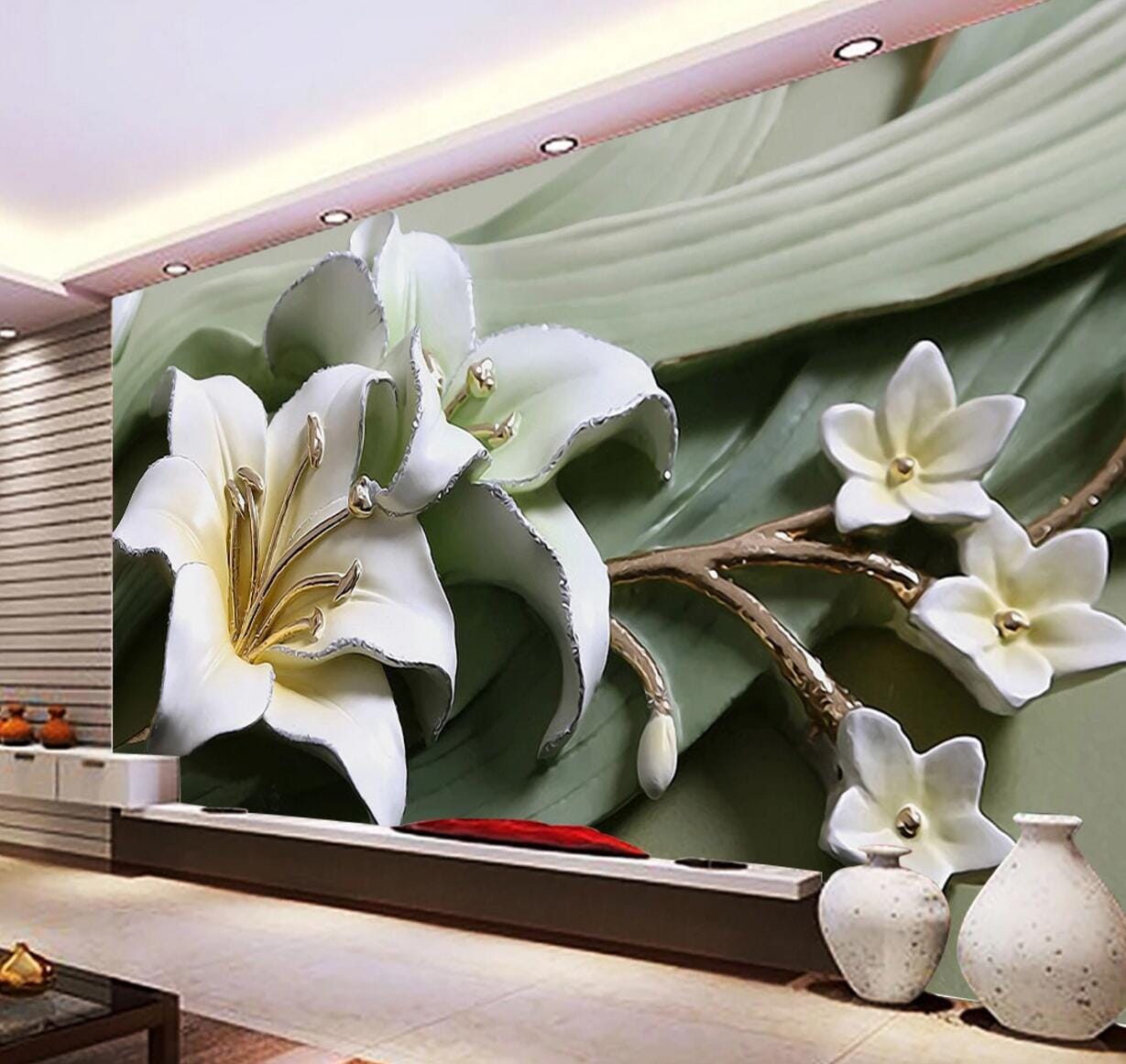 3D Lily Decoration WC571 Wall Murals Wallpaper AJ Wallpaper 2