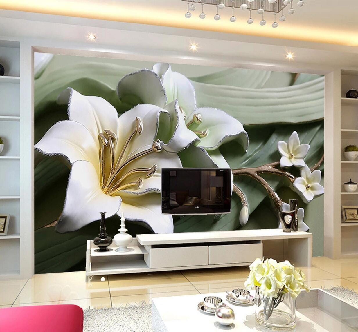 3D Lily Decoration WC571 Wall Murals Wallpaper AJ Wallpaper 2