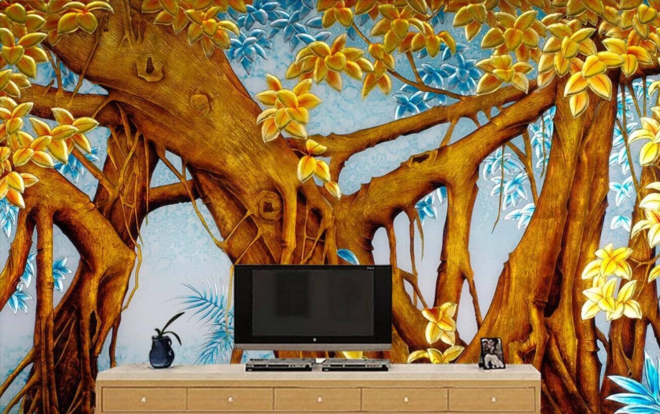3D Yellow Flower Tree WC118 Wall Murals Wallpaper AJ Wallpaper 2