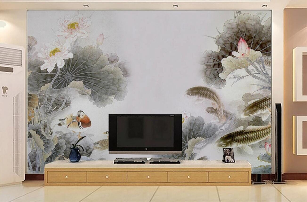 3D Lotus Mandarin Duck WC119 Wall Murals Wallpaper AJ Wallpaper 2