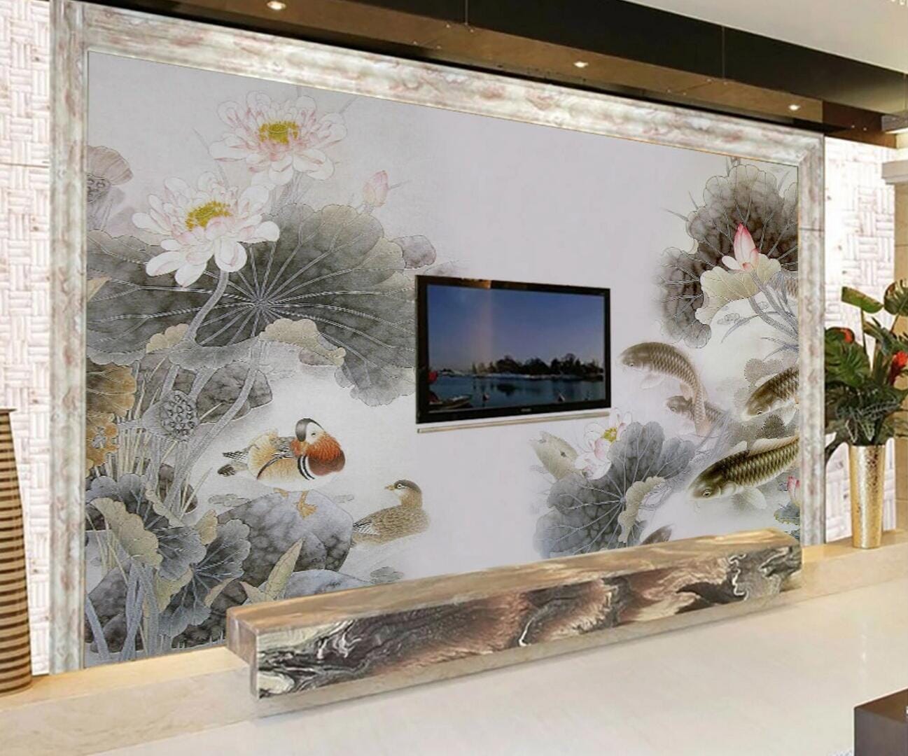 3D Lotus Mandarin Duck WC119 Wall Murals Wallpaper AJ Wallpaper 2