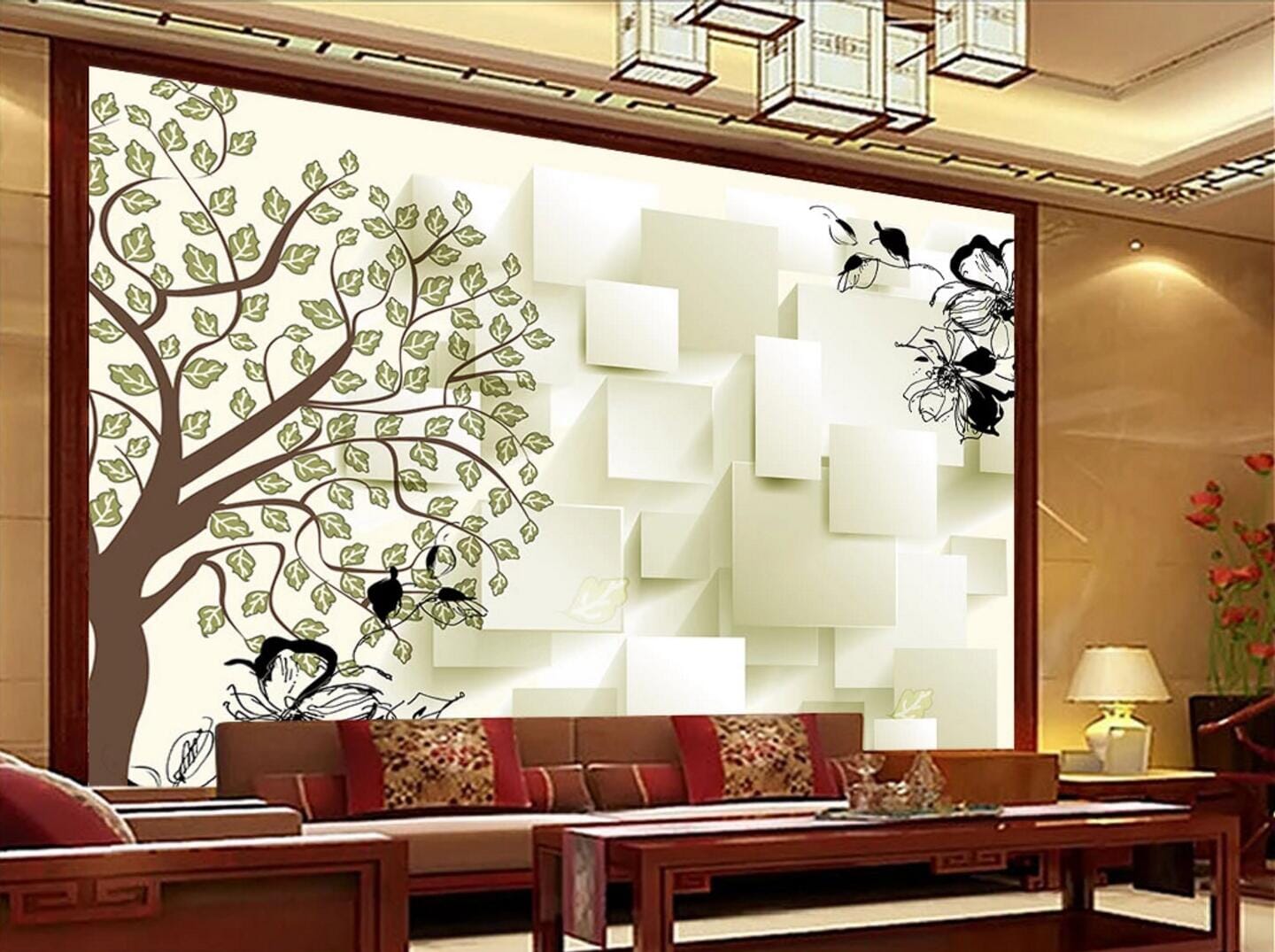 3D Pattern Tree Flower WC131 Wall Murals Wallpaper AJ Wallpaper 2