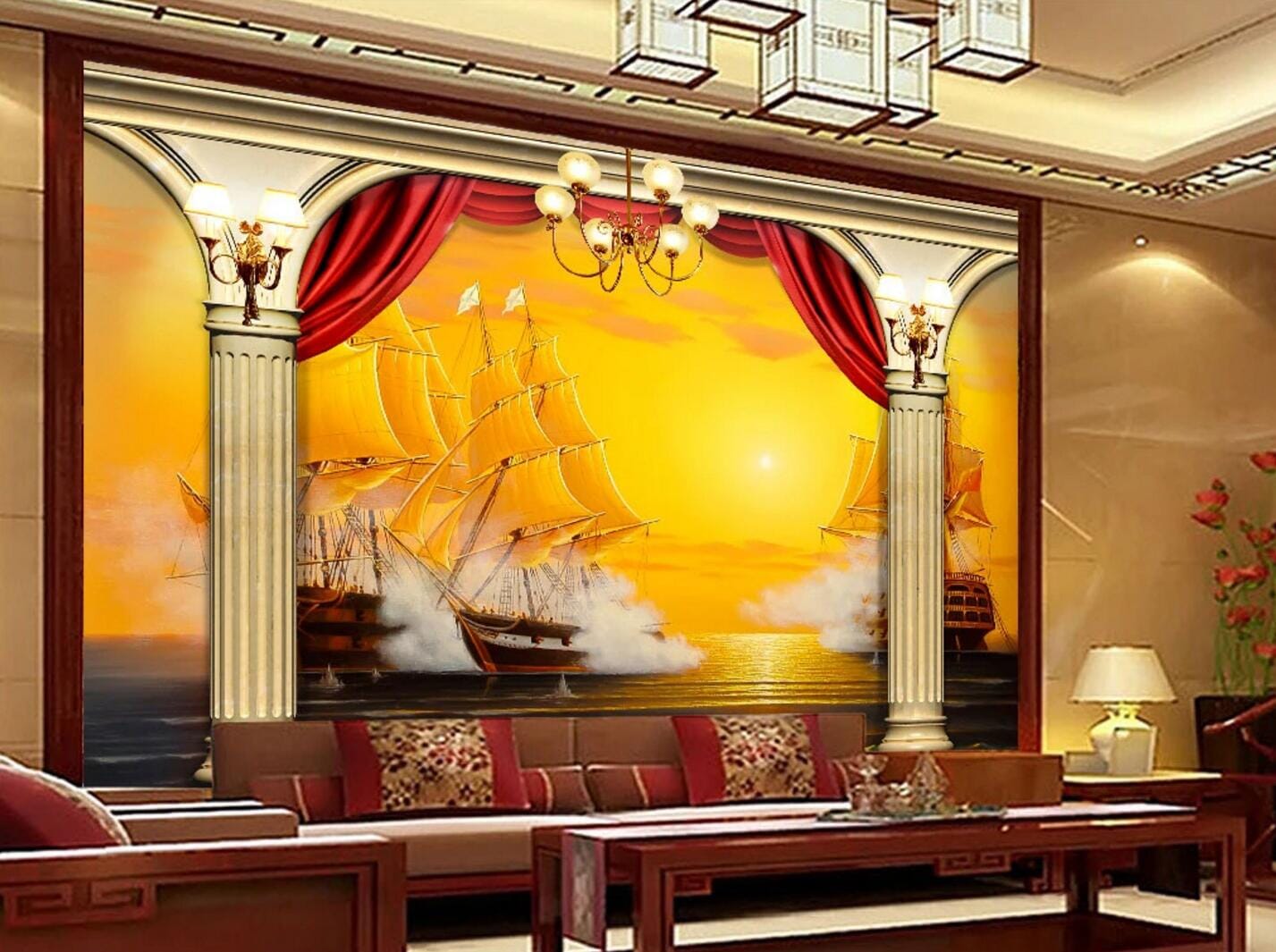 3D Steamship Pillar WC130 Wall Murals Wallpaper AJ Wallpaper 2