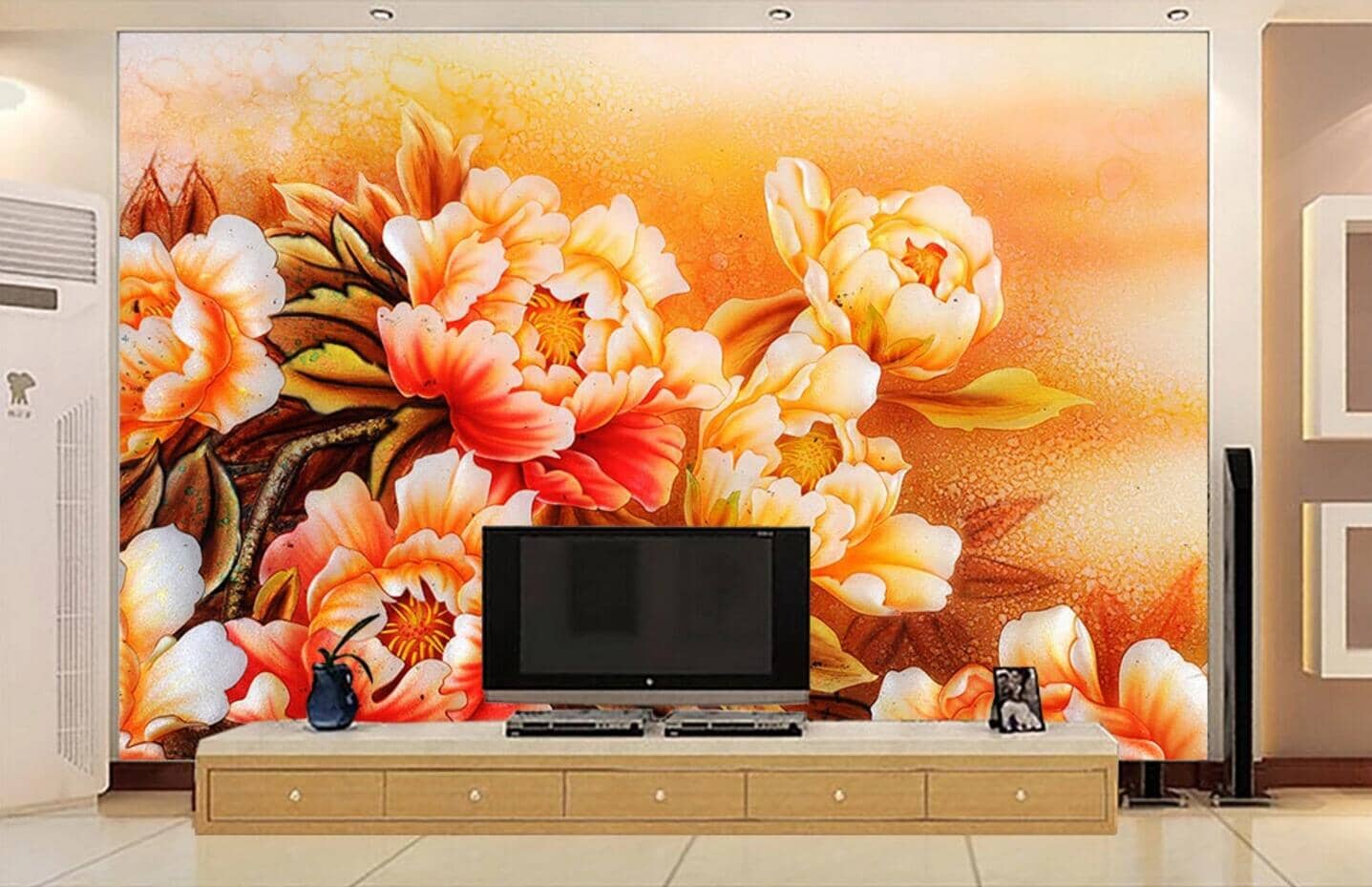 3D Orange Peony WC126 Wall Murals Wallpaper AJ Wallpaper 2