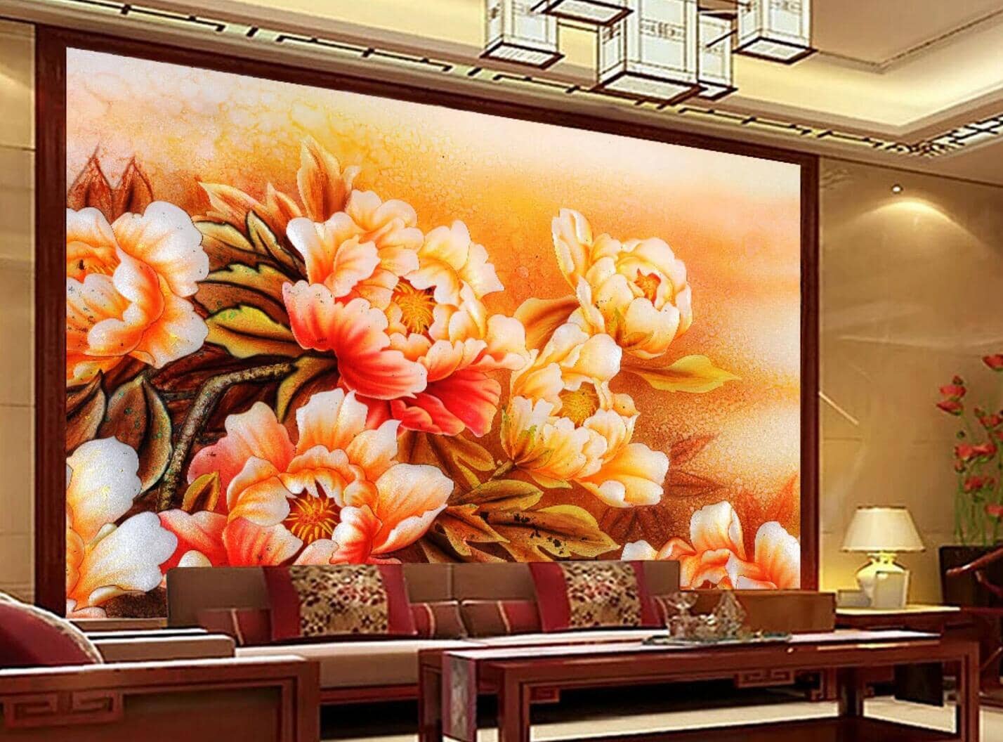 3D Orange Peony WC126 Wall Murals Wallpaper AJ Wallpaper 2