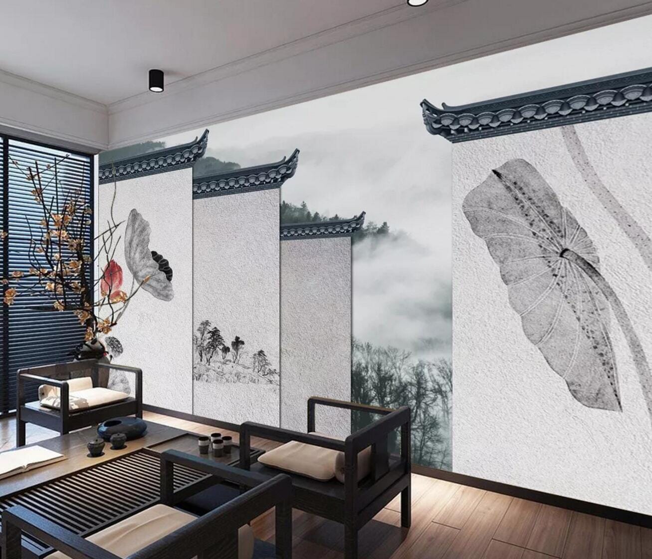3D Lotus Leaf Wall WC686 Wall Murals Wallpaper AJ Wallpaper 2
