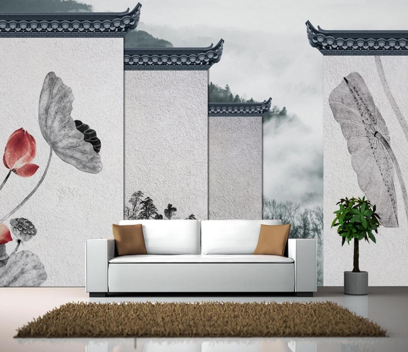 3D Lotus Leaf Wall WC686 Wall Murals Wallpaper AJ Wallpaper 2