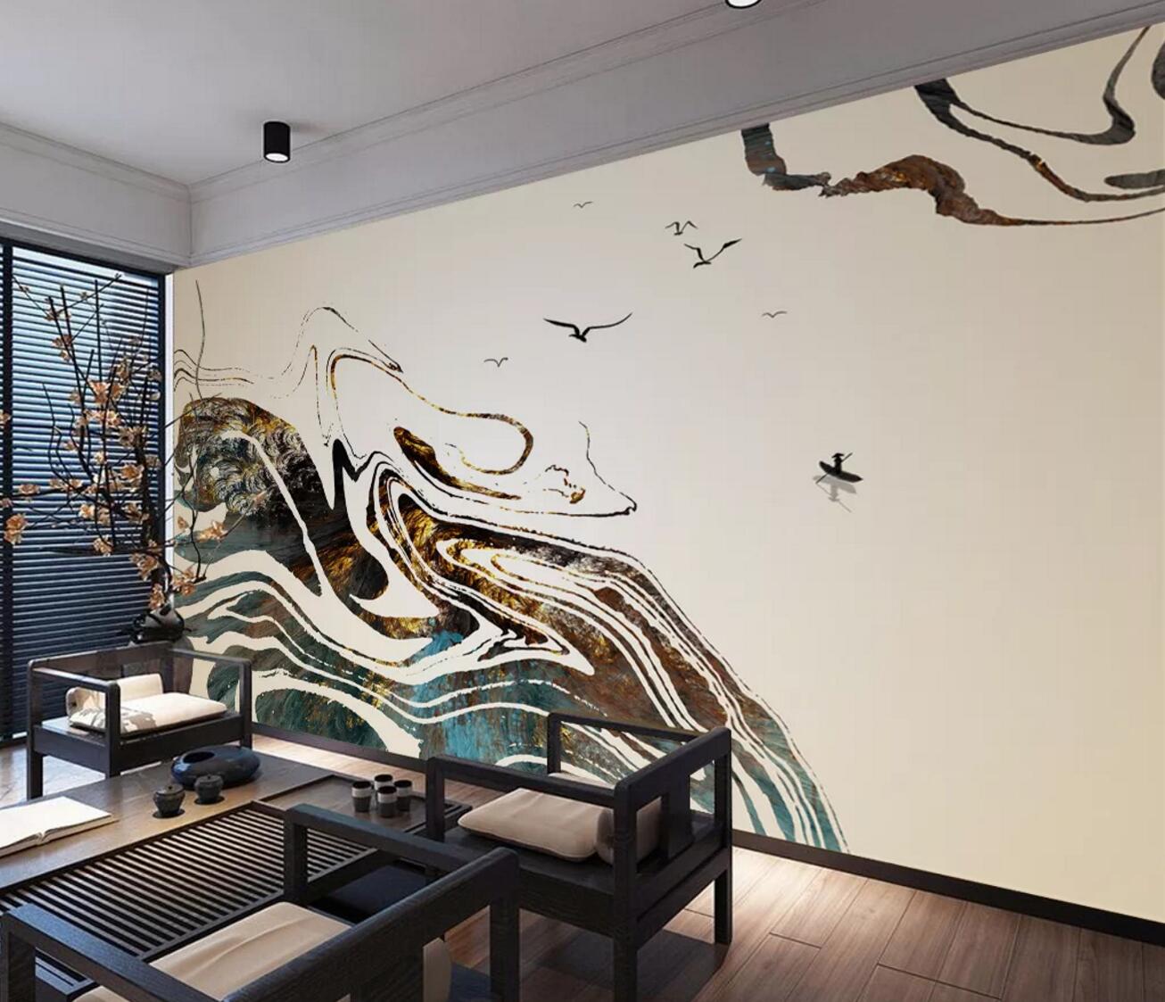 3D Black Ink Pattern WC673 Wall Murals