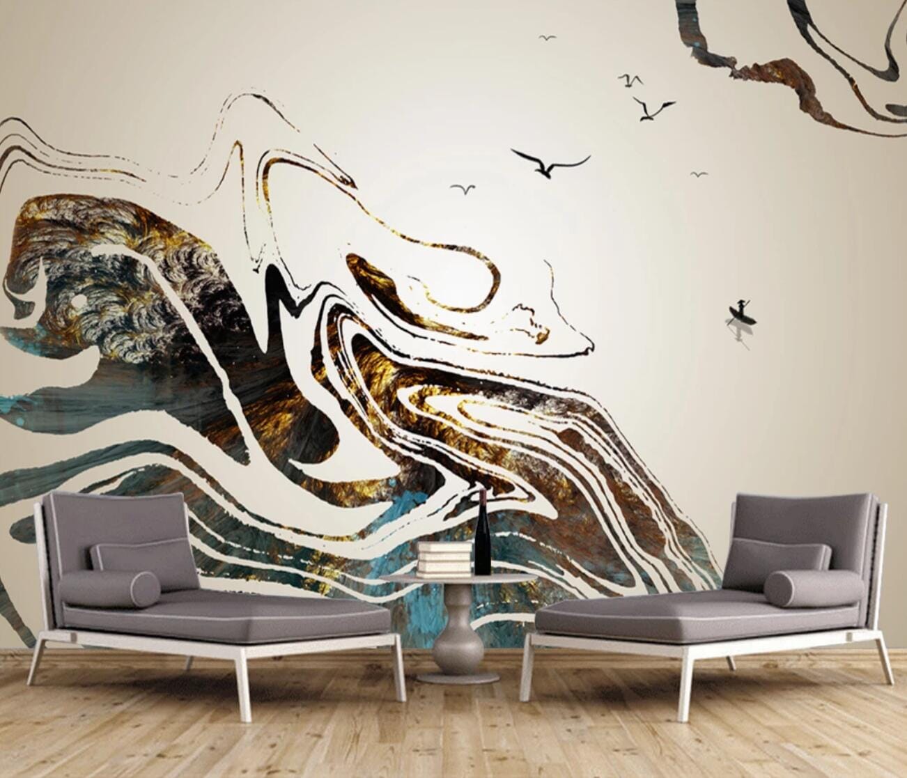 3D Black Ink Pattern WC673 Wall Murals Wallpaper AJ Wallpaper 2