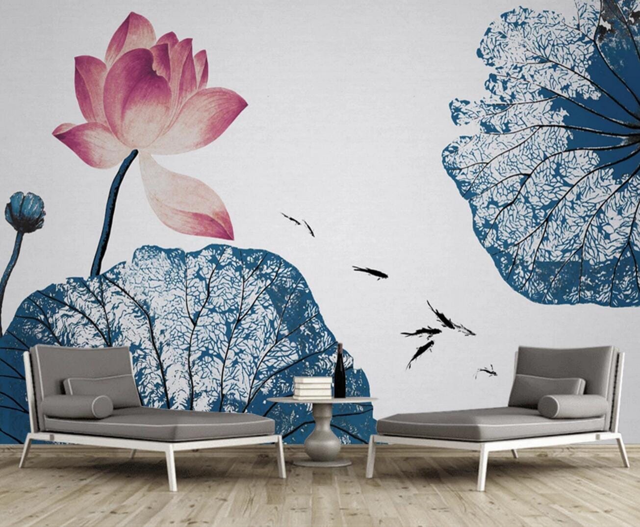 3D Fish Lotus WC655 Wall Murals Wallpaper AJ Wallpaper 2