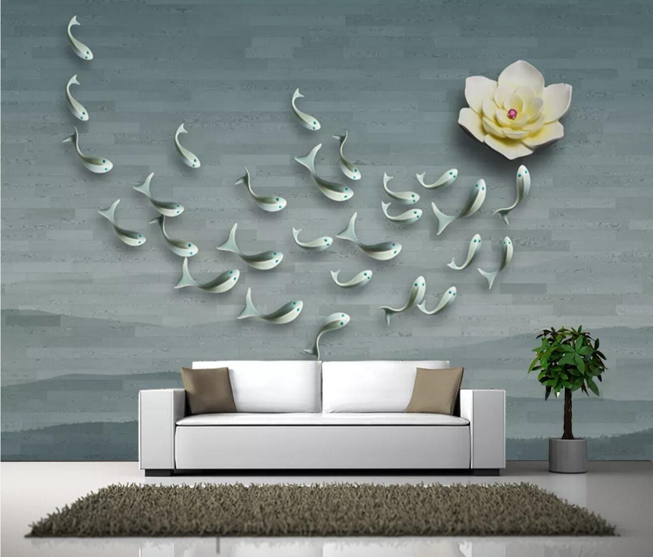 3D Lotus Fish WC548 Wall Murals Wallpaper AJ Wallpaper 2