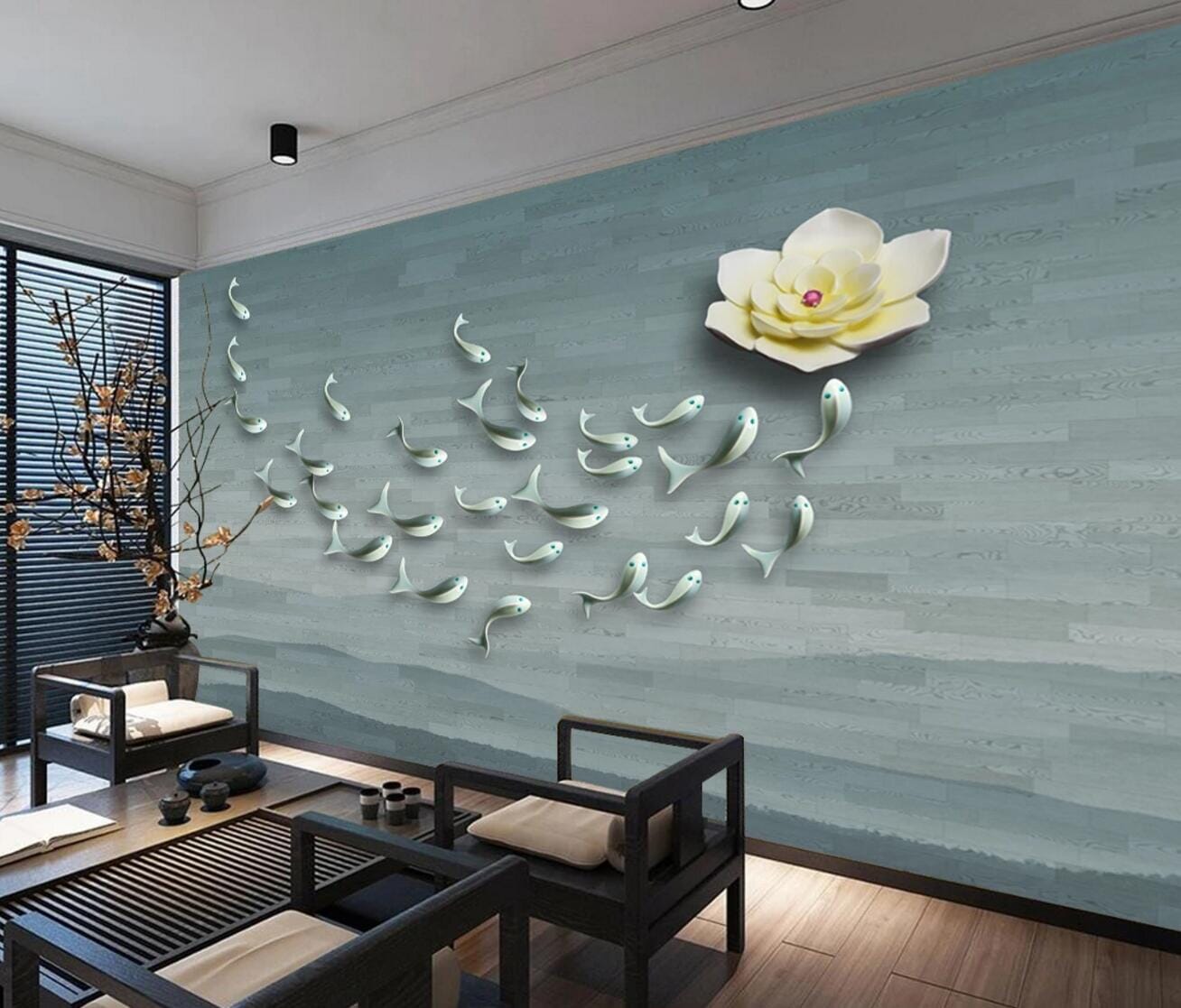 3D Lotus Fish WC548 Wall Murals Wallpaper AJ Wallpaper 2