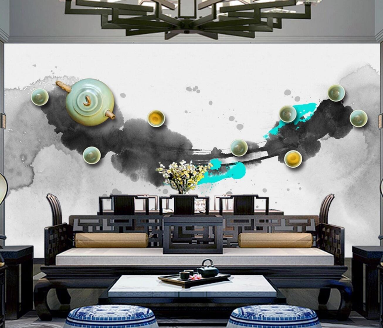 3D Green Teapot Teacup WC543 Wall Murals Wallpaper AJ Wallpaper 2