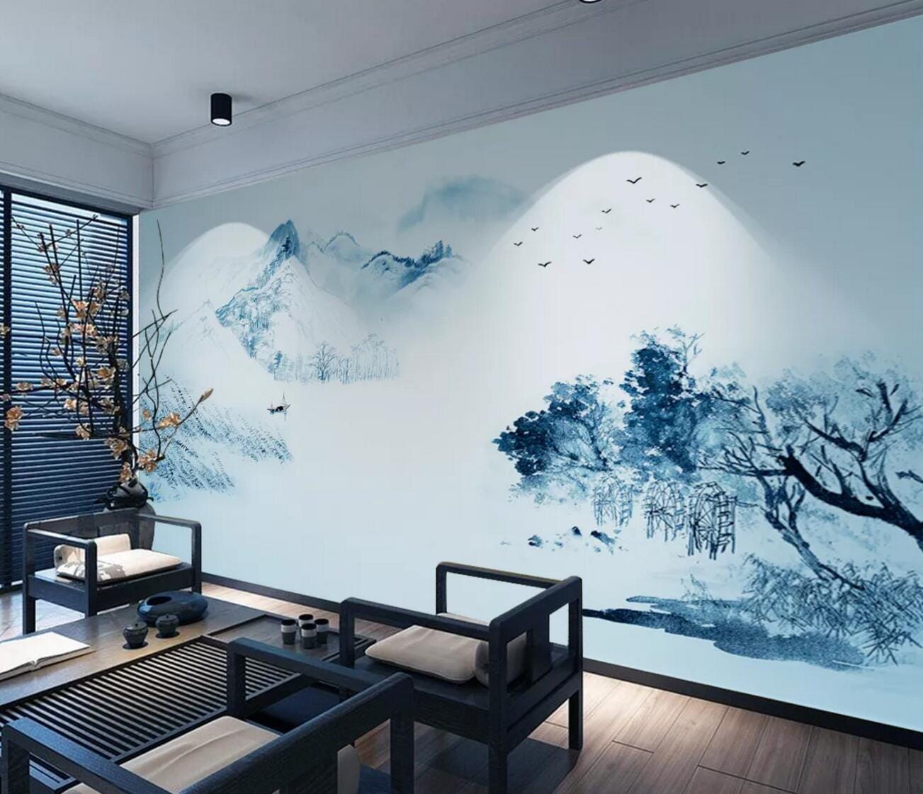 3D Lake Boat Tree WC533 Wall Murals Wallpaper AJ Wallpaper 2