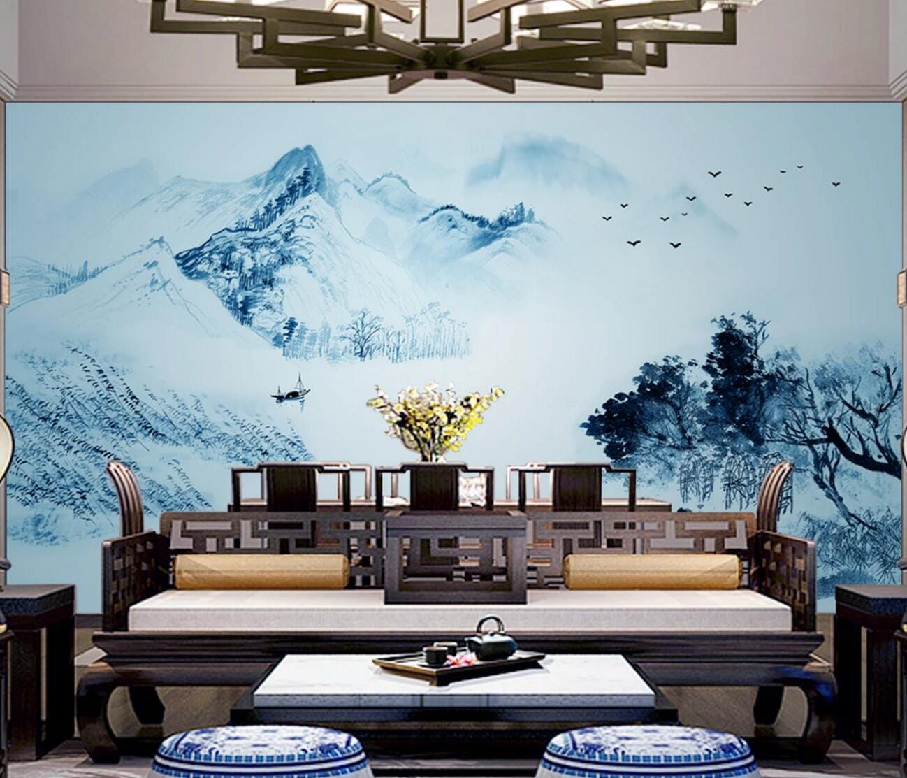 3D Lake Boat Tree WC533 Wall Murals Wallpaper AJ Wallpaper 2
