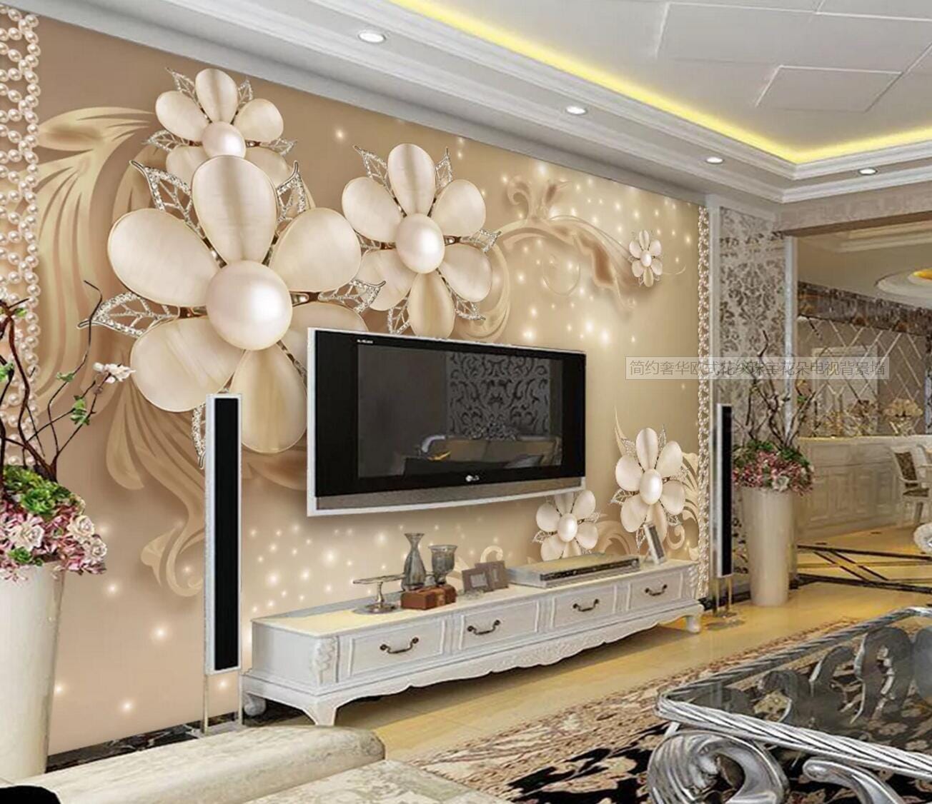 3D Pearl Flower WC473 Wall Murals Wallpaper AJ Wallpaper 2
