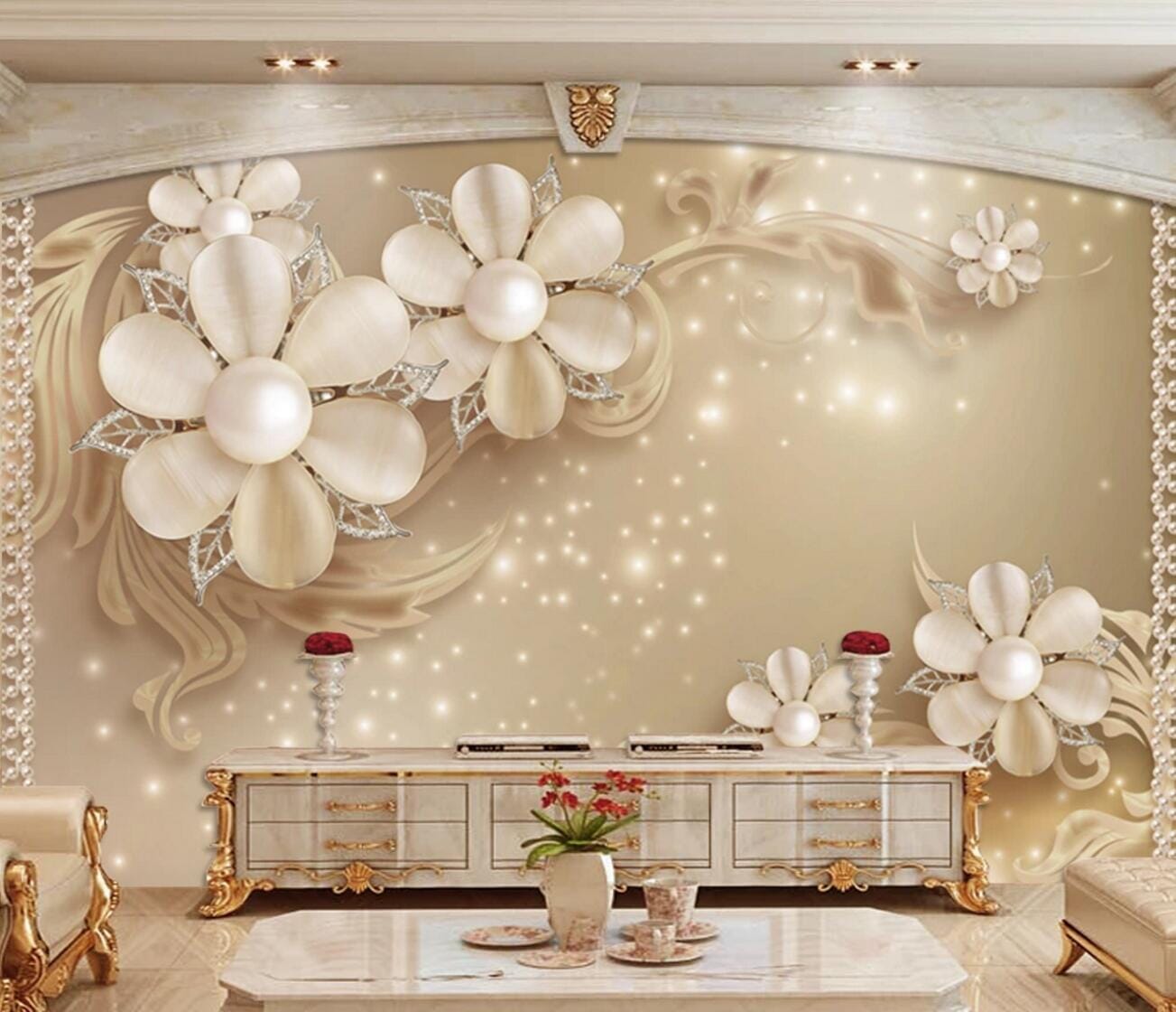 3D Pearl Flower WC473 Wall Murals Wallpaper AJ Wallpaper 2