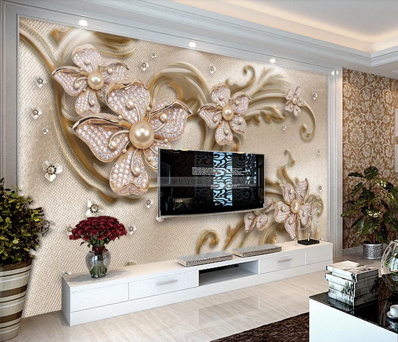 3D Bead Flower WC472 Wall Murals Wallpaper AJ Wallpaper 2