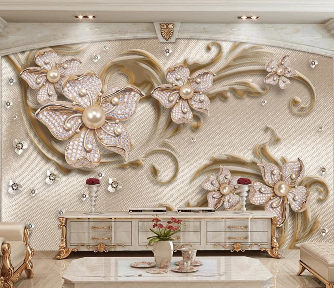 3D Bead Flower WC472 Wall Murals Wallpaper AJ Wallpaper 2