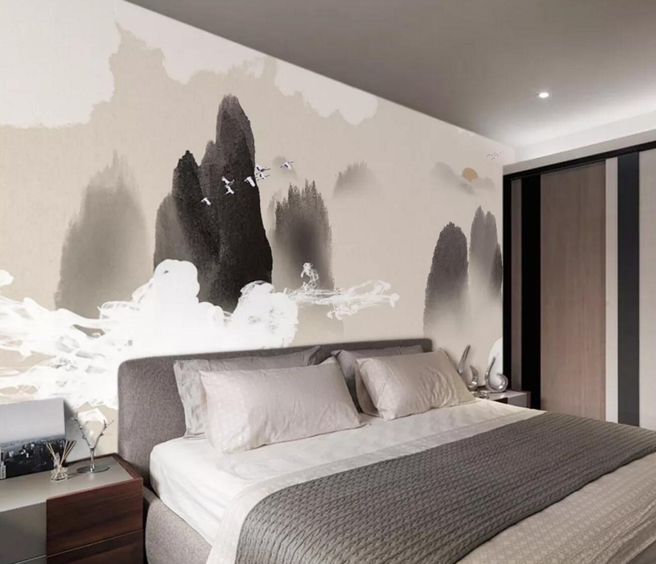 3D Crane Mountain WC398 Wall Murals