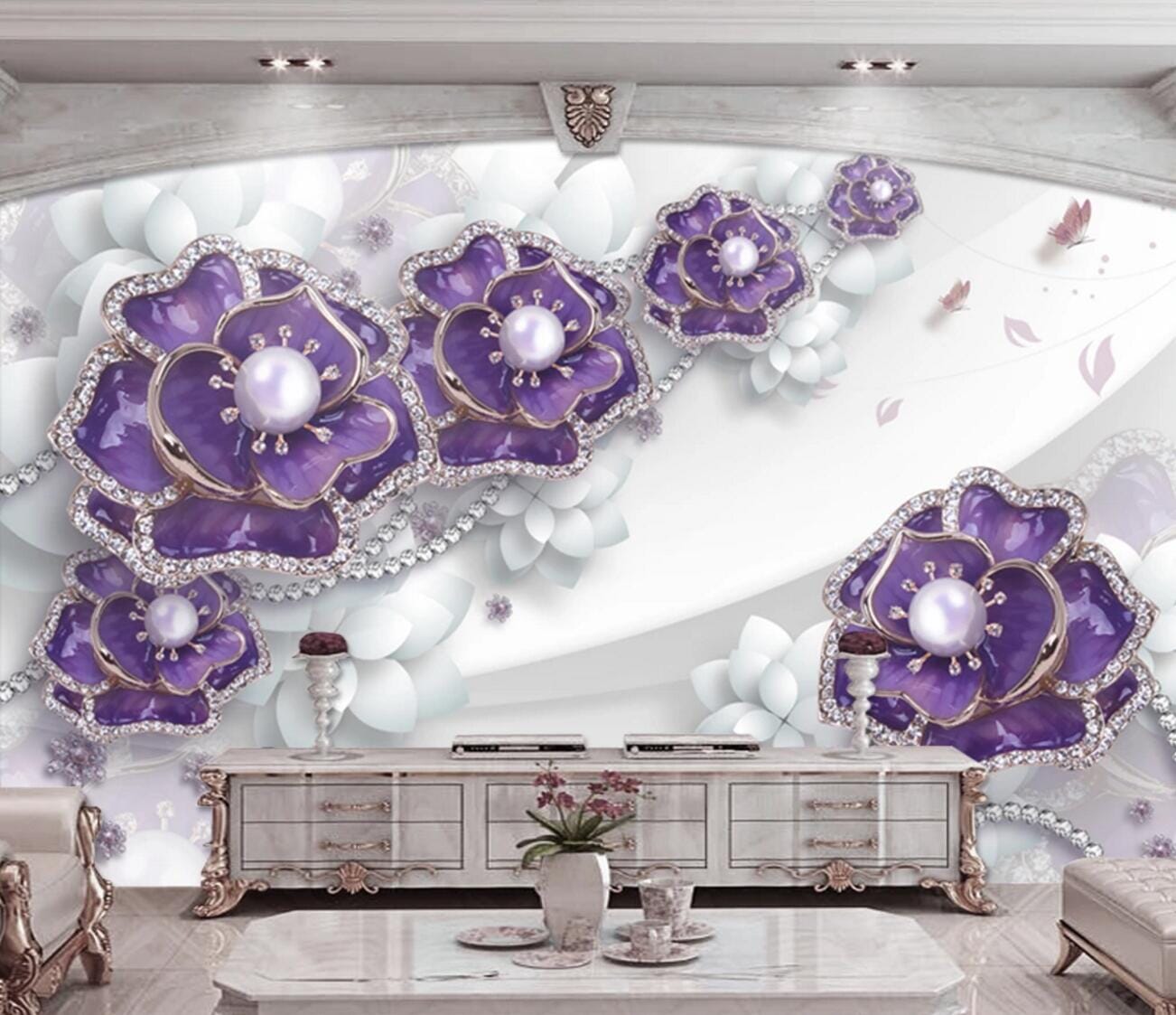 3D Purple Pearl Flower WC384 Wall Murals Wallpaper AJ Wallpaper 2