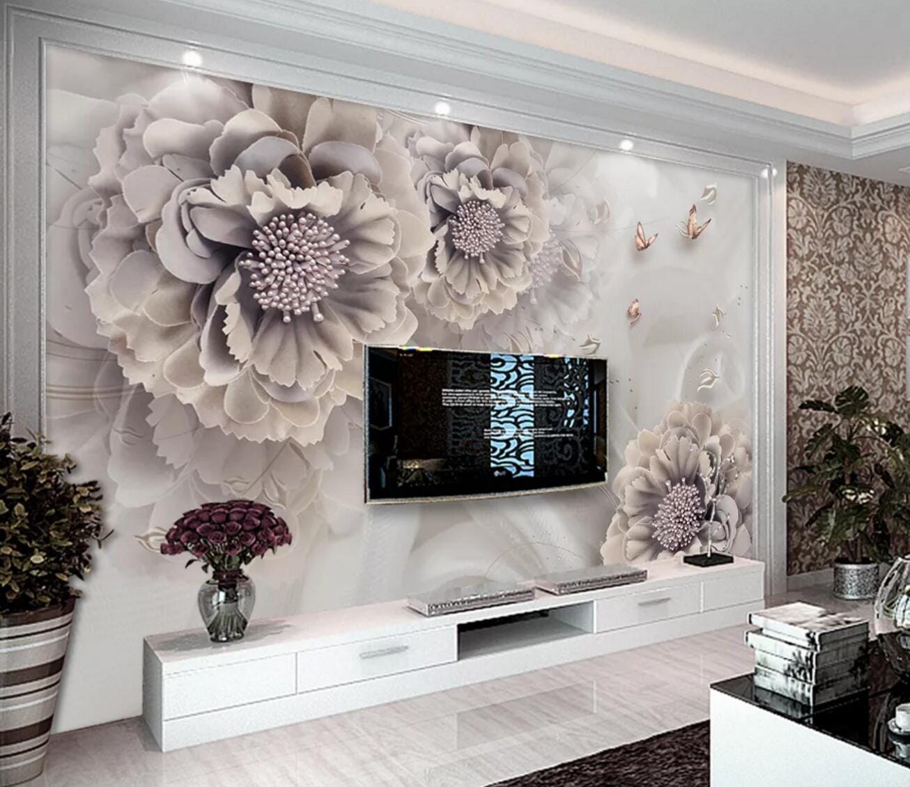 3D Butterfly Peony WC373 Wall Murals Wallpaper AJ Wallpaper 2