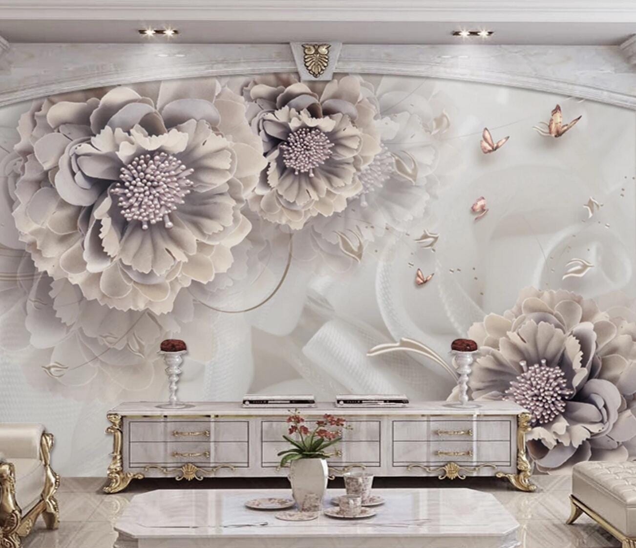 3D Butterfly Peony WC373 Wall Murals Wallpaper AJ Wallpaper 2