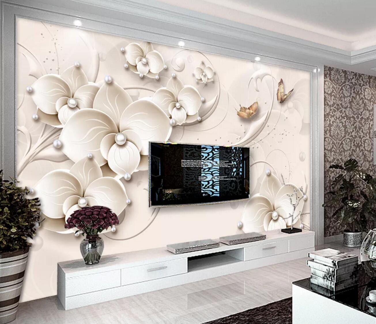 3D Pearl Butterfly WC353 Wall Murals Wallpaper AJ Wallpaper 2