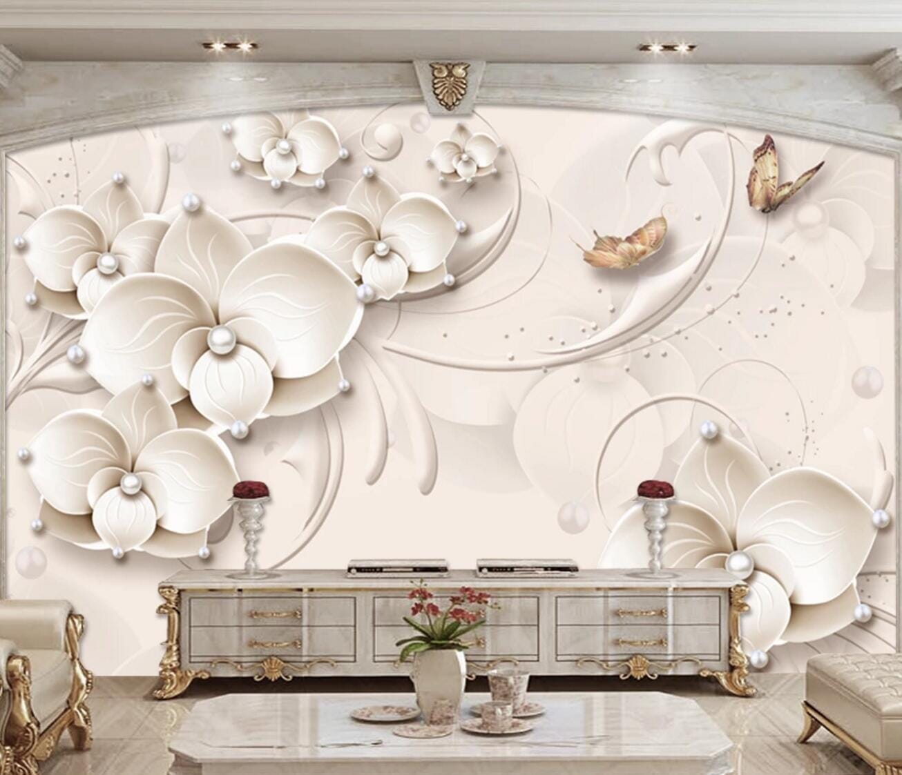3D Pearl Butterfly WC353 Wall Murals Wallpaper AJ Wallpaper 2