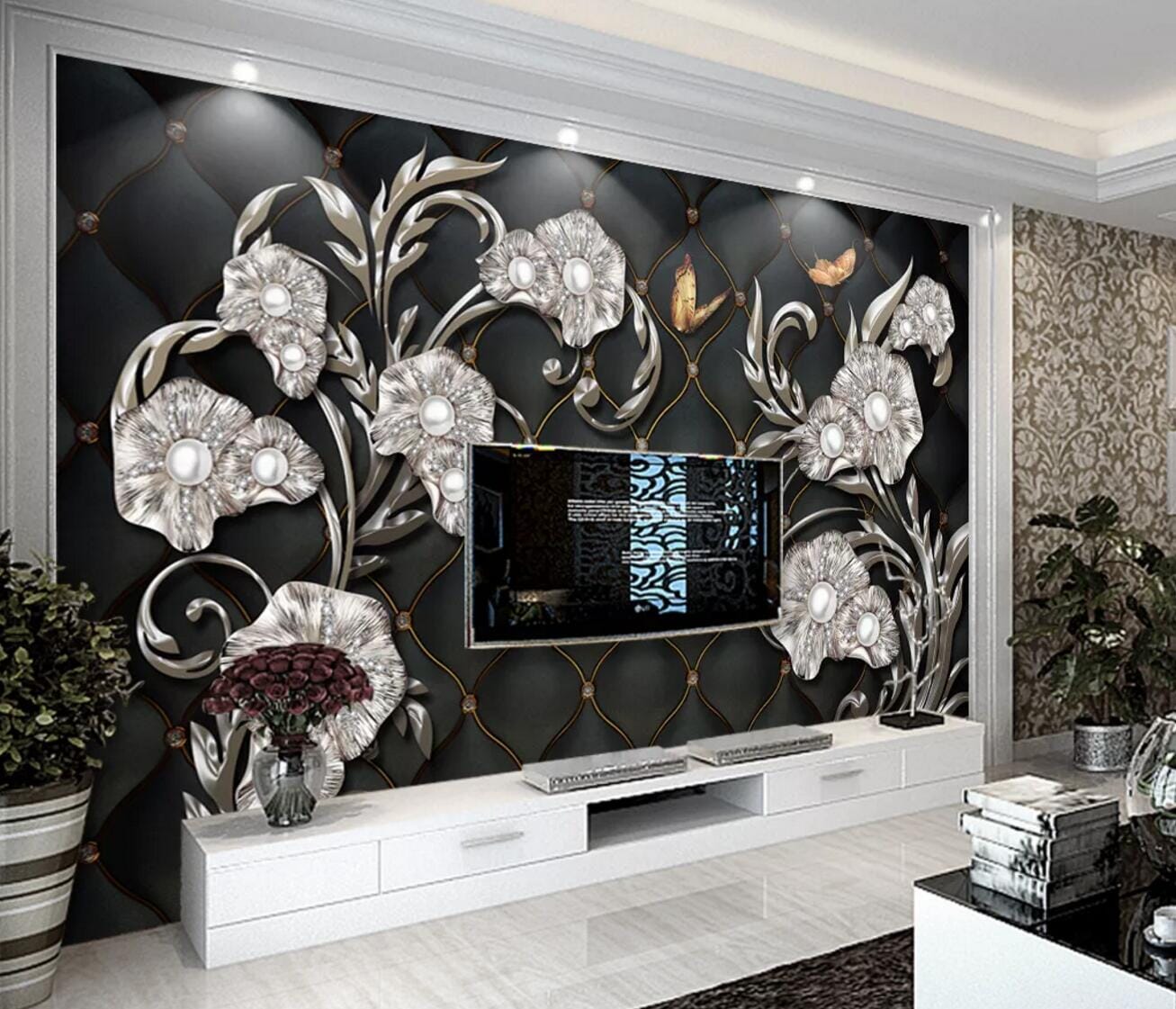 3D Pearl Flower WC351 Wall Murals Wallpaper AJ Wallpaper 2