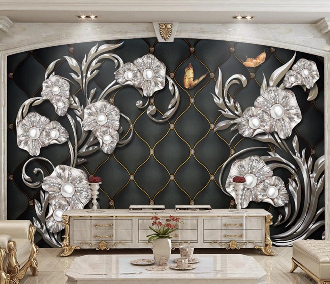 3D Pearl Flower WC351 Wall Murals Wallpaper AJ Wallpaper 2