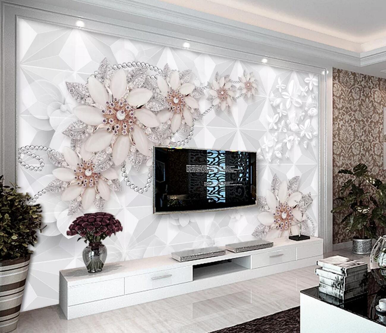 3D Diamond Brooch WC334 Wall Murals Wallpaper AJ Wallpaper 2