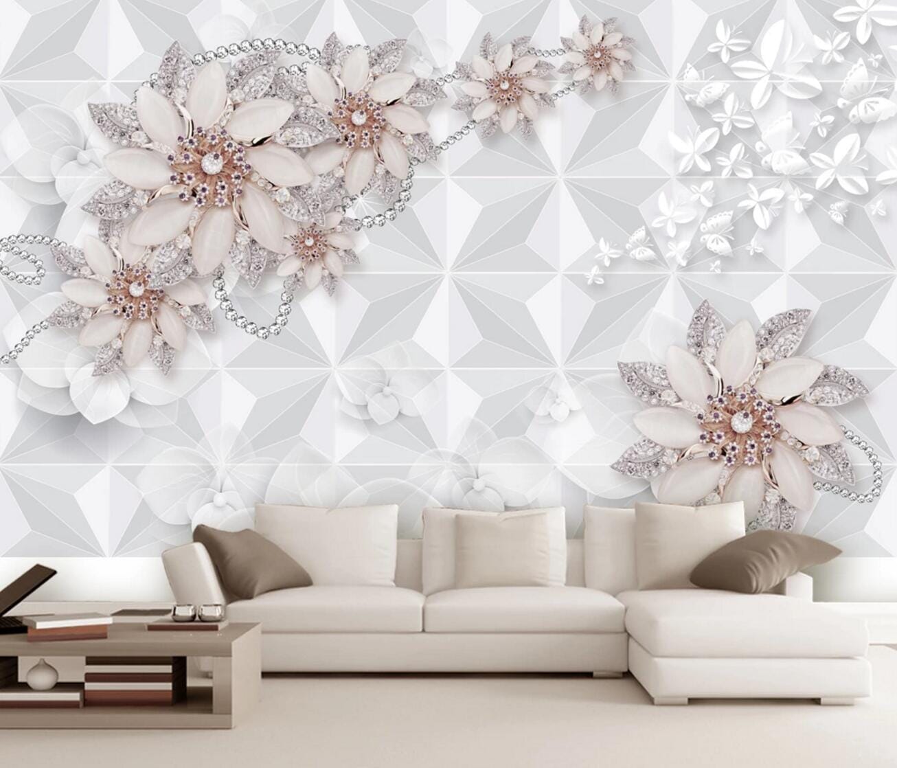 3D Diamond Brooch WC334 Wall Murals Wallpaper AJ Wallpaper 2