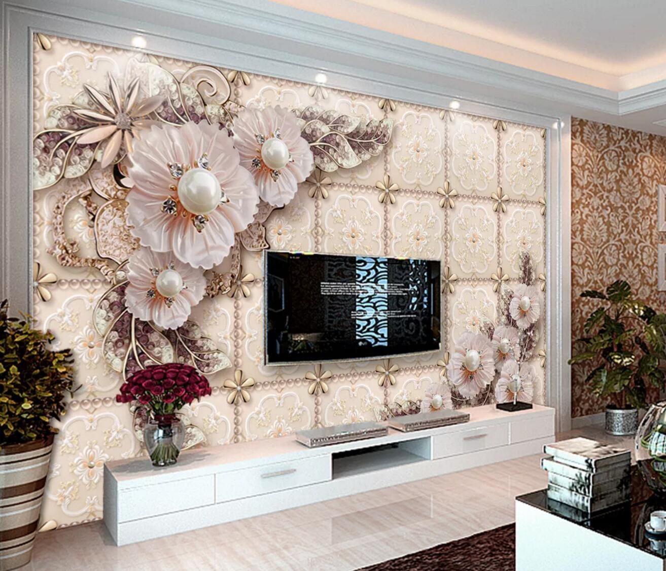 3D Pearl Embellishment WC325 Wall Murals Wallpaper AJ Wallpaper 2