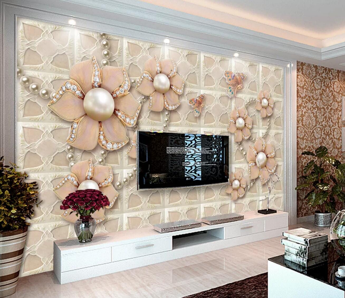 3D Platinum Butterfly WC326 Wall Murals Wallpaper AJ Wallpaper 2