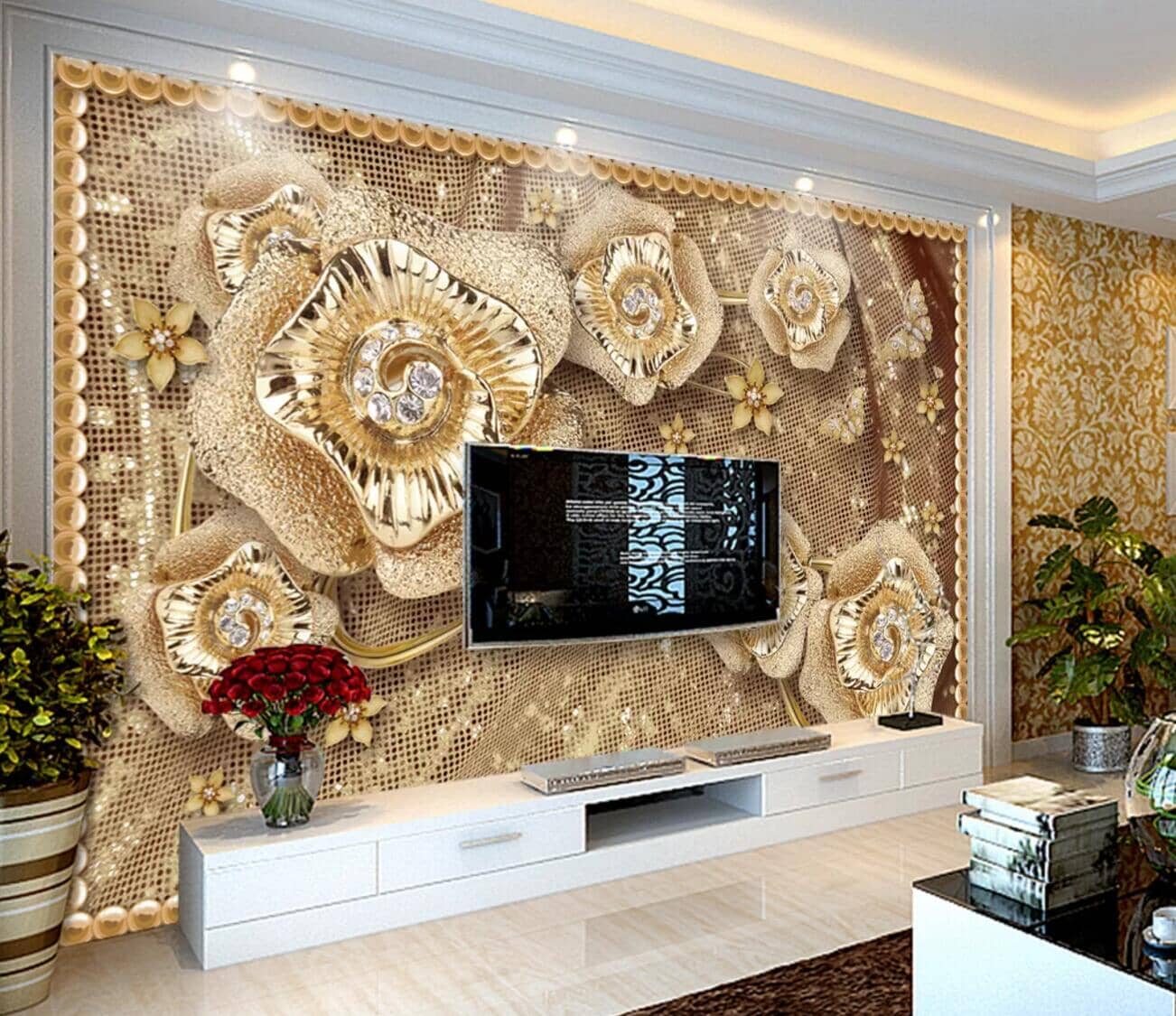 3D Gold Brooch WC322 Wall Murals Wallpaper AJ Wallpaper 2