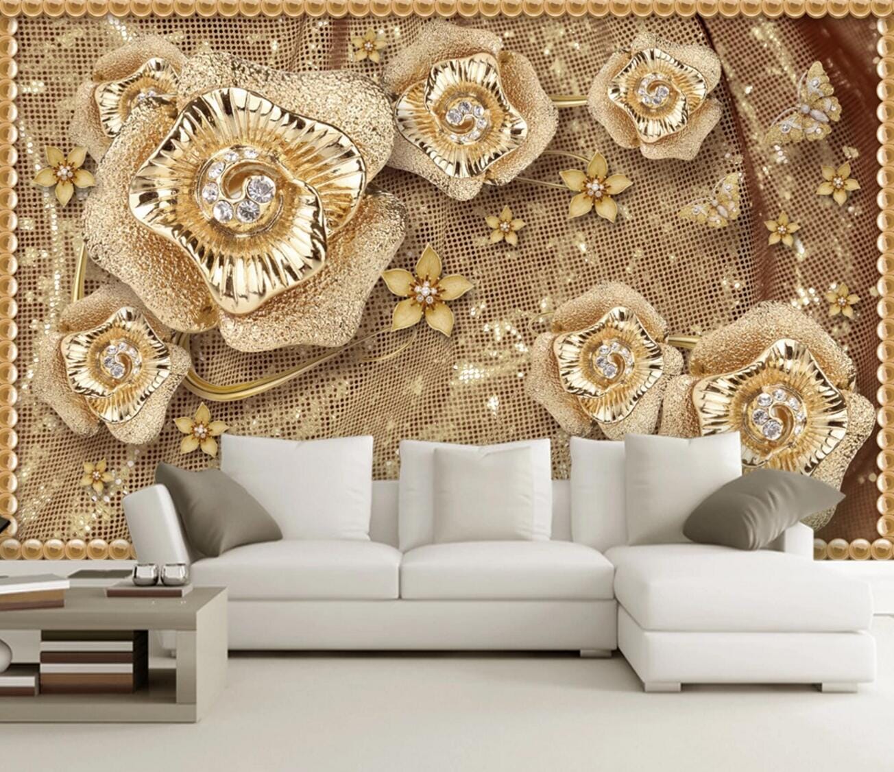 3D Gold Brooch WC322 Wall Murals Wallpaper AJ Wallpaper 2