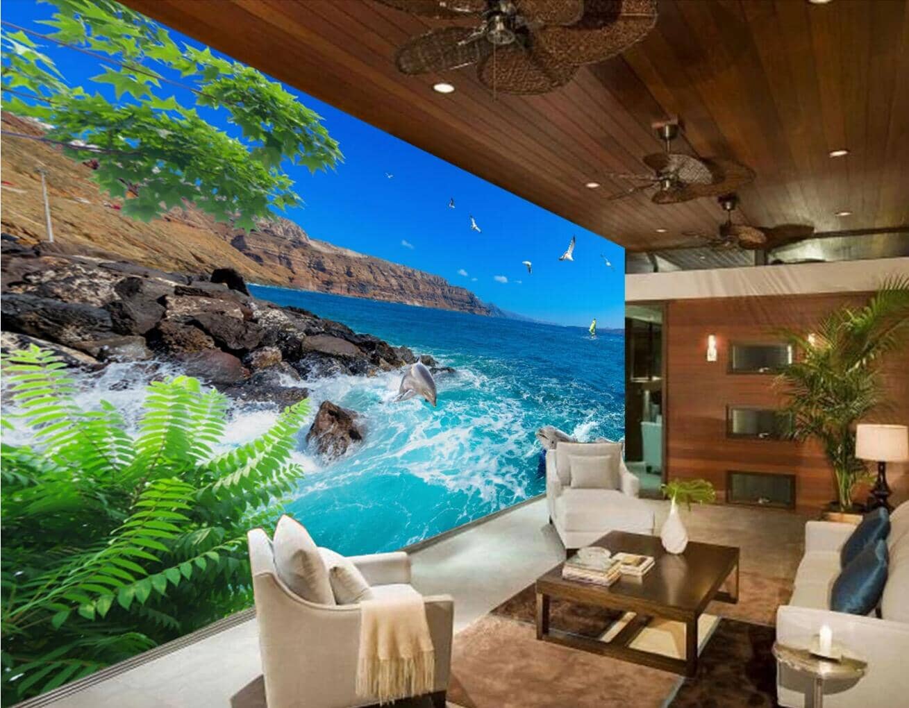 3D Seagull Stone Dolphin WC307 Wall Murals Wallpaper AJ Wallpaper 2