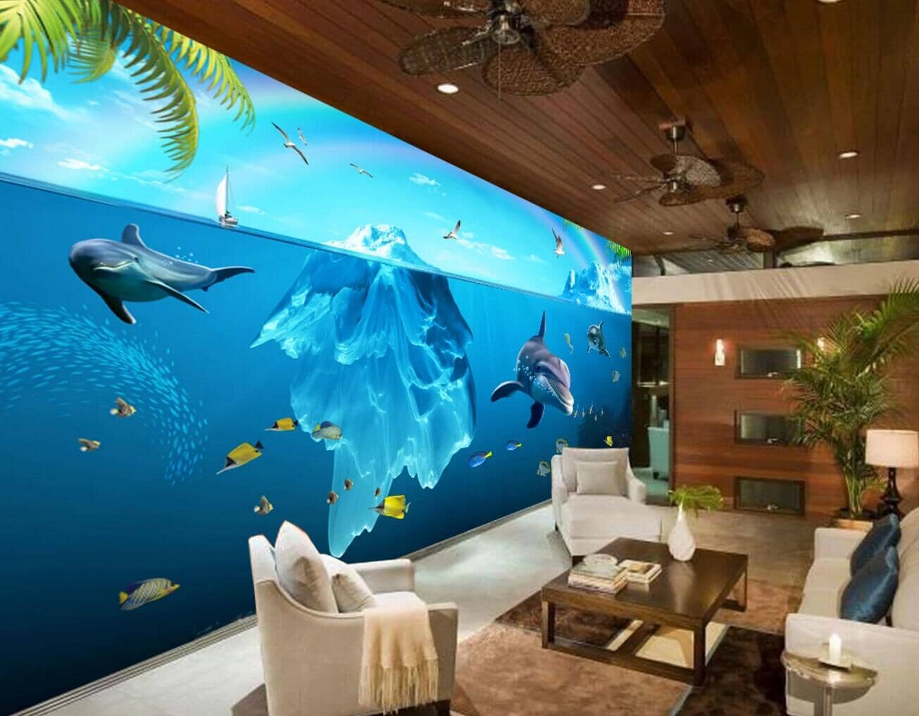 3D Rainbow Dolphin WC306 Wall Murals Wallpaper AJ Wallpaper 2