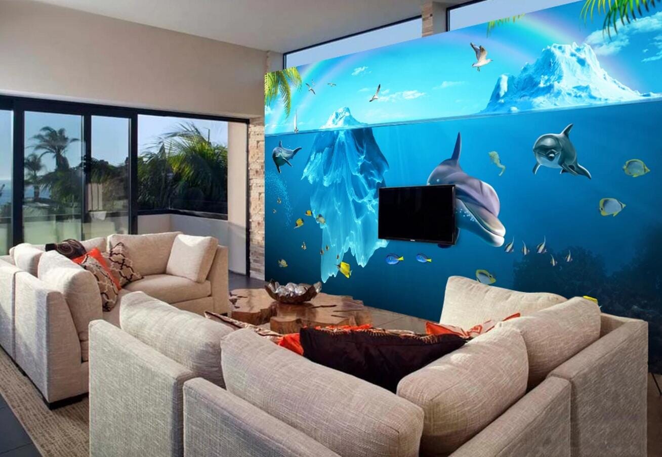 3D Rainbow Dolphin WC306 Wall Murals Wallpaper AJ Wallpaper 2