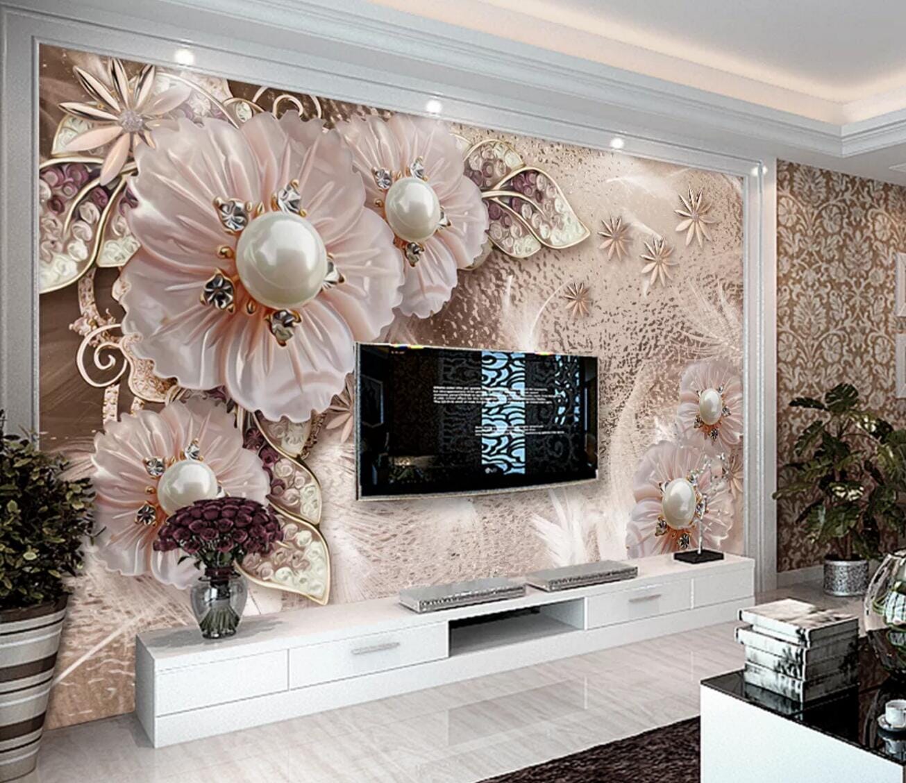 3D Pearl Decoration WC294 Wall Murals Wallpaper AJ Wallpaper 2