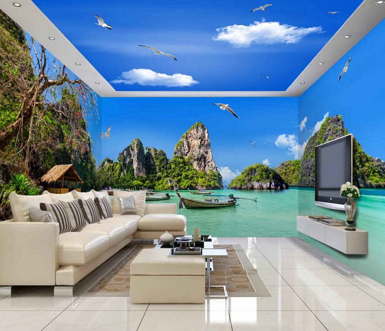 3D Seagull Ship WC293 Wall Murals Wallpaper AJ Wallpaper 2