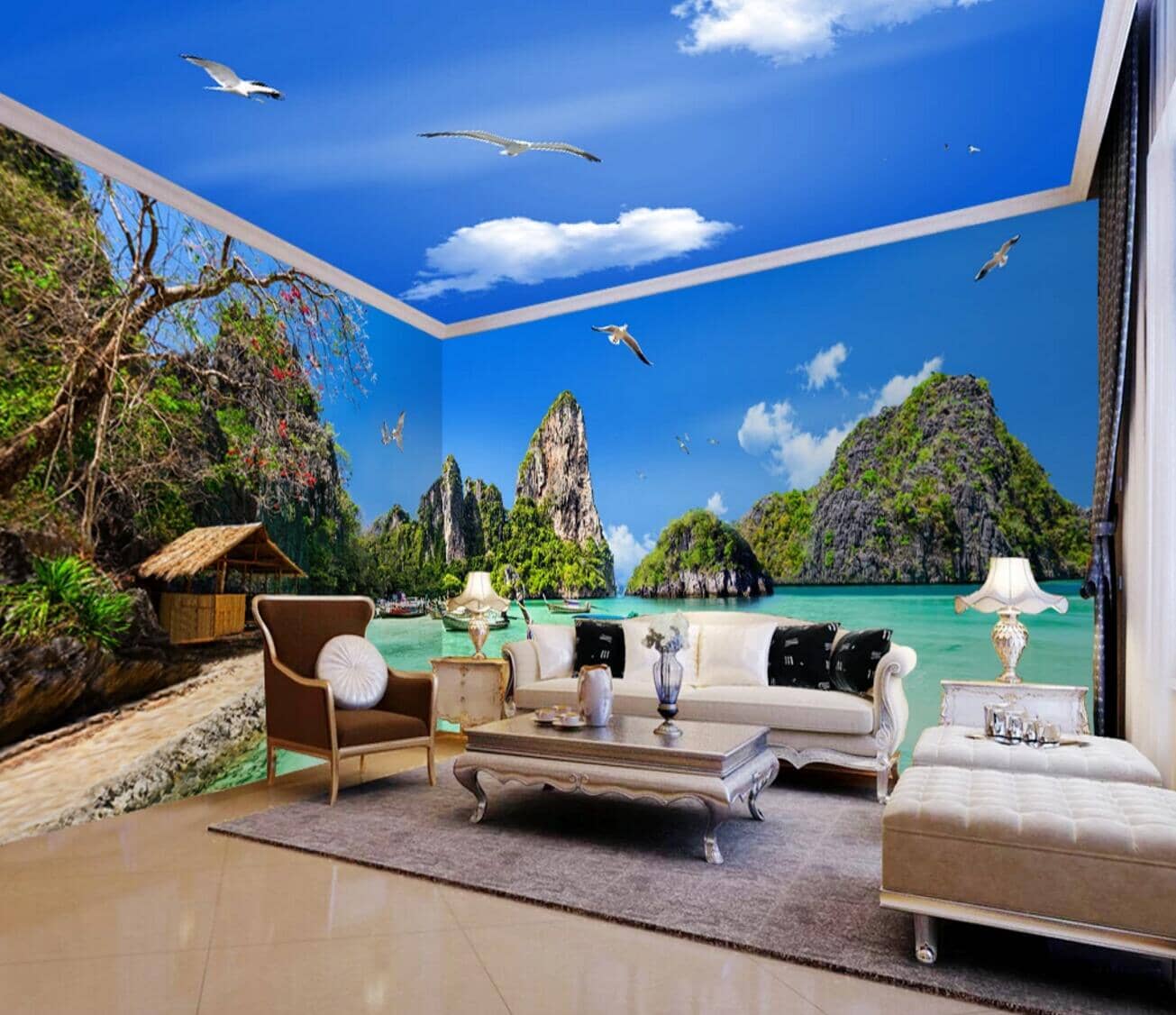 3D Seagull Ship WC293 Wall Murals Wallpaper AJ Wallpaper 2