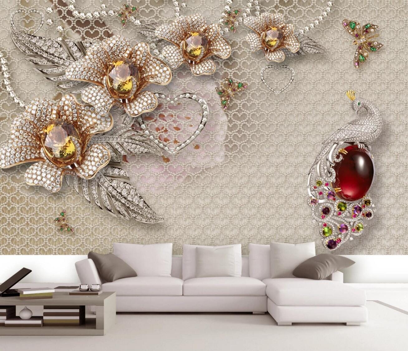 3D Diamond Peacock WC253 Wall Murals Wallpaper AJ Wallpaper 2