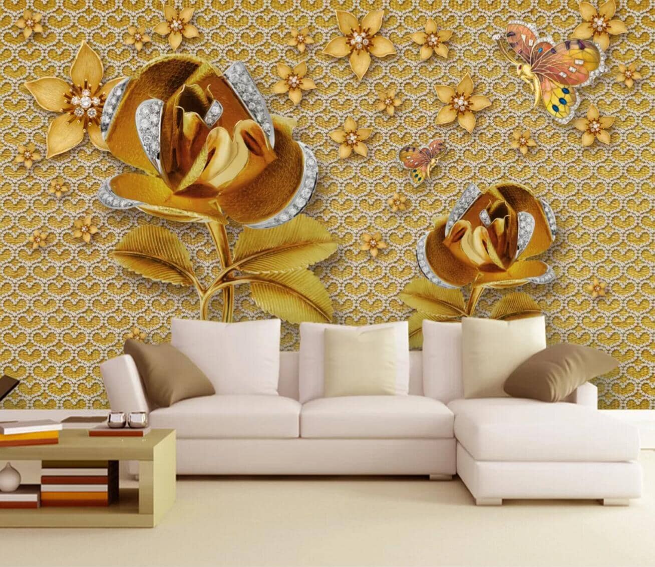 3D Yellow Flower Pearl WC248 Wall Murals Wallpaper AJ Wallpaper 2