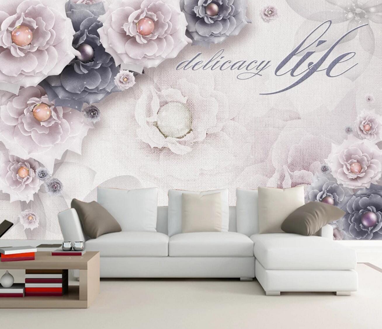 3D Purple Flower WC236 Wall Murals Wallpaper AJ Wallpaper 2