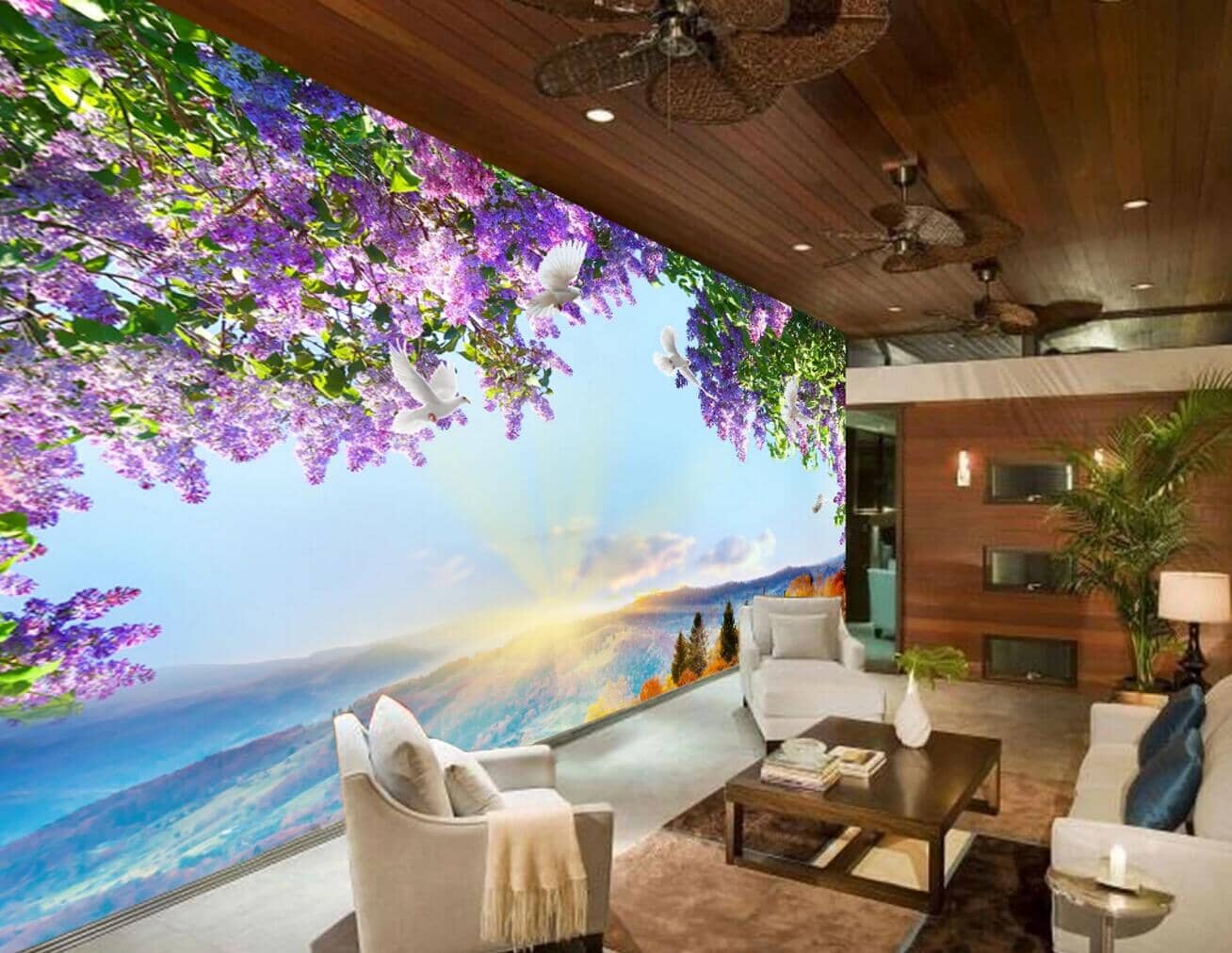 3D Mountain Flower Pigeon WC221 Wall Murals Wallpaper AJ Wallpaper 2