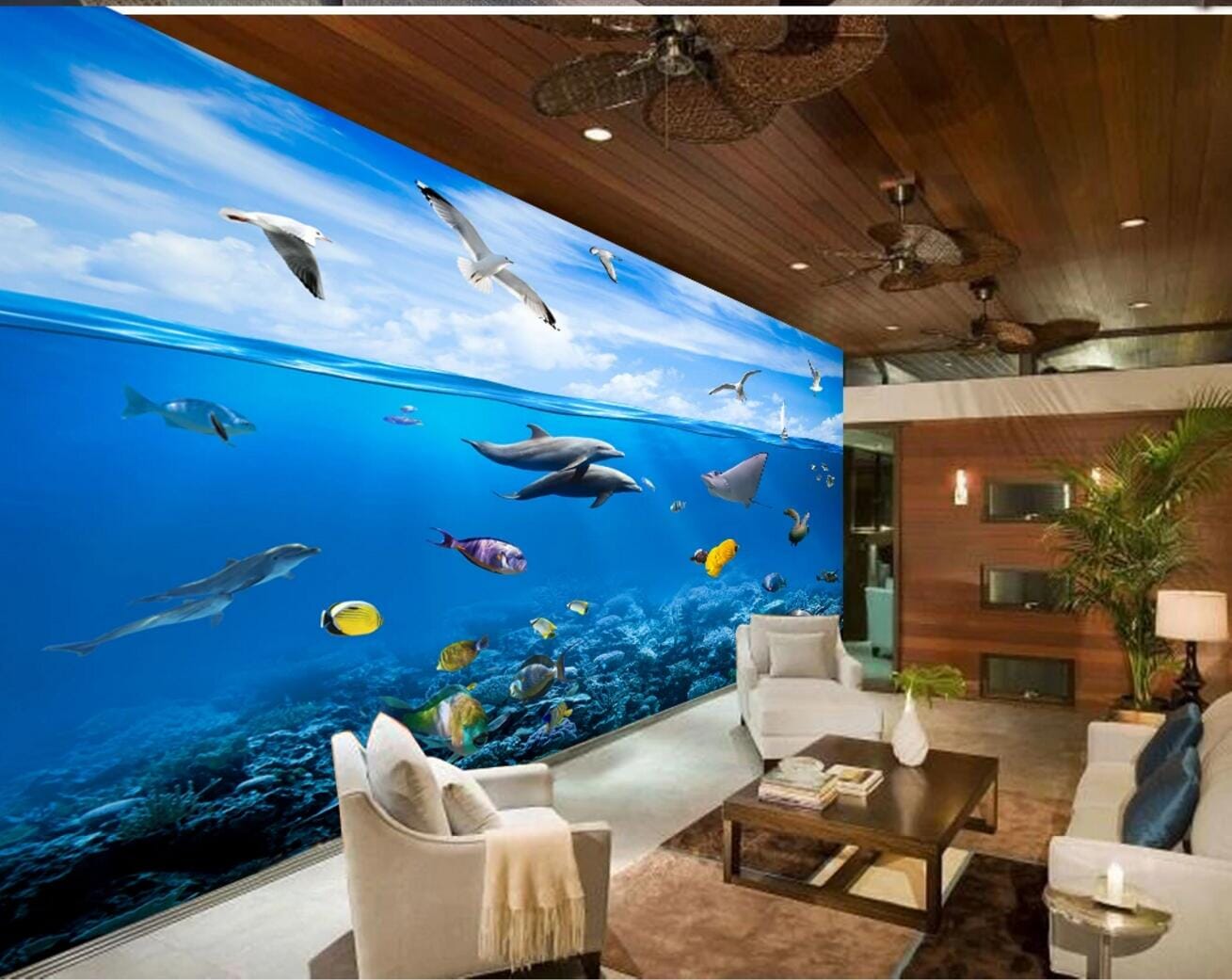 3D Dolphin Fish Seagull WC219 Wall Murals Wallpaper AJ Wallpaper 2