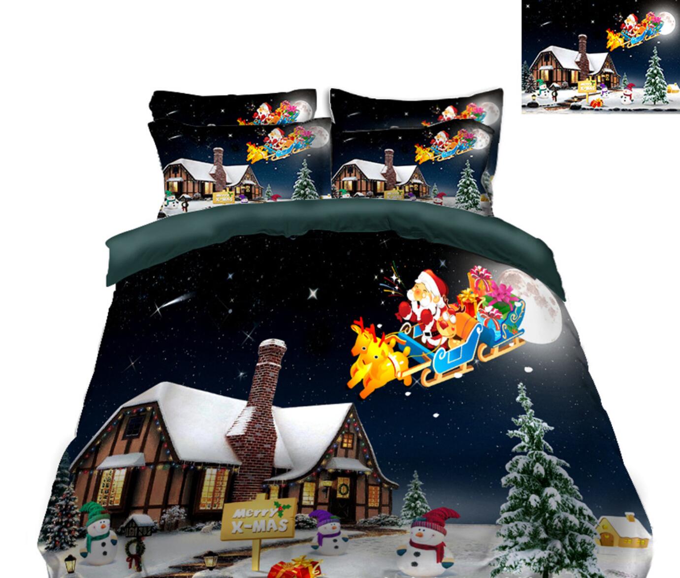 3D Houses Santa Sleigh 45067 Christmas Quilt Duvet Cover Xmas Bed Pillowcases