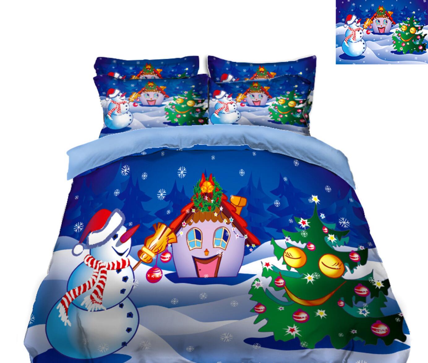 3D Snowman Tree House 45069 Christmas Quilt Duvet Cover Xmas Bed Pillowcases
